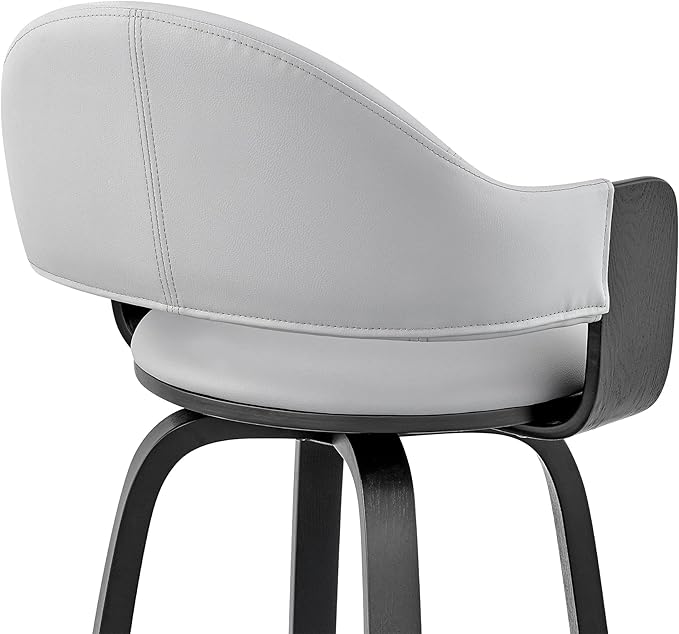 Armen Living Daxton Mid Century Modern Swivel Bar Stool for Kitchen Island Counter in Gray Faux Leather and Black Wood, 26" Seat Height