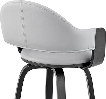 Armen Living Daxton Mid Century Modern Swivel Bar Stool for Kitchen Island Counter in Gray Faux Leather and Black Wood, 26" Seat Height