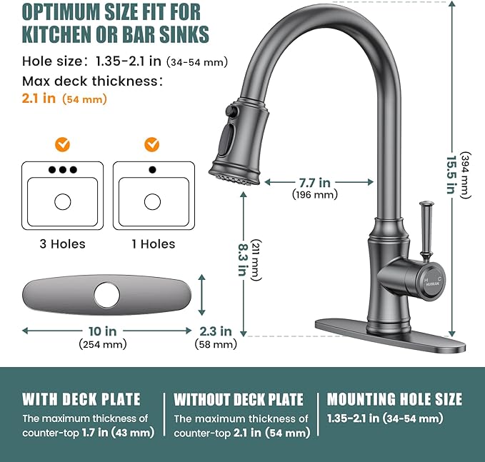 Kitchen Faucet with Pull Down Sprayer, Single Handle High Arc Utility Sink Faucet with Deck Suitable for bar for Kitchen Sink, Laundry Sink, Wet Bar or RV, Brushed Grey