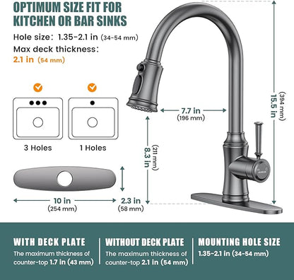 Kitchen Faucet with Pull Down Sprayer, Single Handle High Arc Utility Sink Faucet with Deck Suitable for bar for Kitchen Sink, Laundry Sink, Wet Bar or RV, Brushed Grey