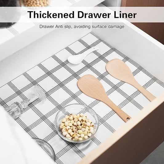 Drawer and Shelf Liner for Kitchen Cabinet,Non-Adhesive Cabinet Liner 18in x 30FT,Waterproof Shelf Paper Non-Slip Mats Cupboard Liners Contact Protect Dresser/Shelves/Table-White Stripes