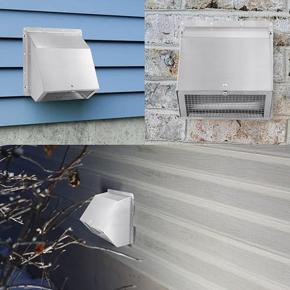 10 Inch Hooded Wall Vent with Screen and Damper, Exterior Wall Exhaust Vent Cover Cap for Kitchen Range Hood Dryer Ventilation and Outdoor Air Exhaust, Stainless Steel