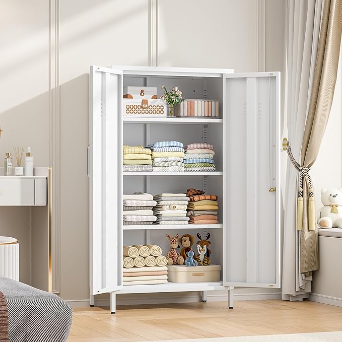 Ckzbx Tall Narrow Storage Cabinet 51.18" H Bathroom Cabinet Metal Pantry Cabinets, 3 Adjustable Shelves for Kitchen, Home Office, Living Room, Dinning Room (30 inches Wide White)