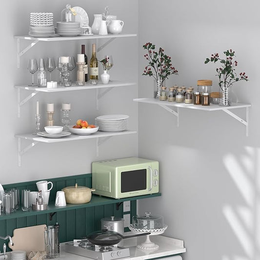 Deep Floating Shelves for Wall Set of 3, 24W x 12 Inch Deep White Floating Shelves, Wide Floating Wall Mounted Shelves for Living Room, Kitchen, Office, Bedroom, Bathroom, Laundry Room