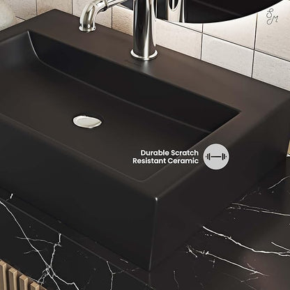 Claire 20 Rectangle Ceramic Vessel Sink, Matte Black