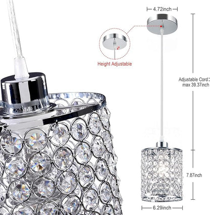 TISLYCO Modern Crystal Pendant Light Fixtures Set of 2, Ceiling Hanging Crystal Chandelier Over Kitchen Island Sink Lighting,Chrome Pendant Lighting For Dining Room, Bathroom, Hallway, EntryWay,Closet