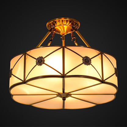 17" Palace Retro Chandelier, 4-Light Vintage Flush Mount Ceiling Lighting Fixture, Farmhouse Gorgeous Gold Metal Pendant Lamp for Dining Room Bedroom Kitchen Island Hallway