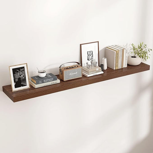 Venusmiles Floating Shelves for Wall, Engineered Wood Wall Shelves with Invisible Brackets for Living Room Bedroom Bathroom Office Kitchen Decor and Storage (Walnut, 55" W x 9" D x 1.5" H) Set of 1