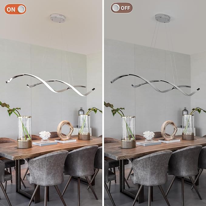 Dimmable Chrome Chandelier for Dining Room, Adjustable Height Pendant Light Fixtures Over Table, Modern Kitchen Island Lighting, 42.9in 31W (Chrome 42.9")