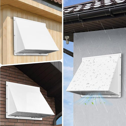 White 10 Inch Hooded Wall Vent with Screen and Damper Exterior Exhaust Vent Cover Cap