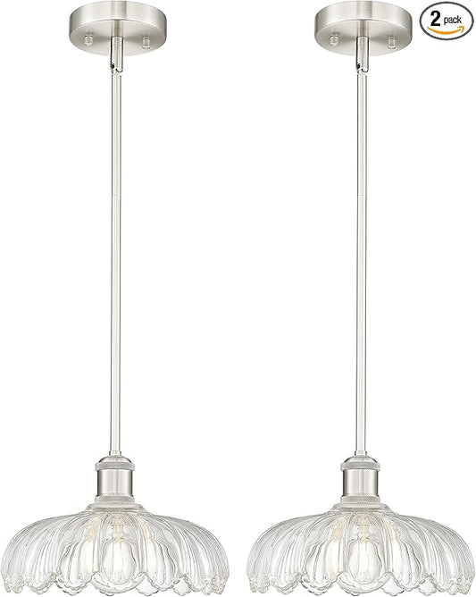 FEMILA 2 Pack Kitchen Island Lighting, Brushed Nickel Pendant Light, Hanging Light Fixture for Bedroom Hotel Living Room, E26 Base, 4FJX82MIL-2PK BN