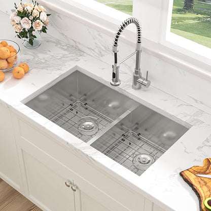 Sarlai 36 Undermount Kitchen Sink - 36" x 19" Undermount Double Bowl Sink 60/40 Low Divide Stainless Steel 16 Gauge Under Counter Rectangular Kitchen Sinks Basin with Accessories