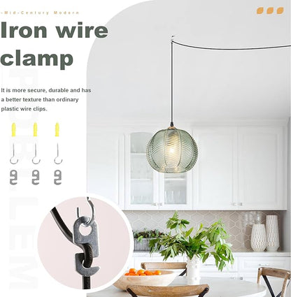 Plug in Pendant Light Set of 2, 8.6" Hand Blown Ribbed Glass Hanging Lamp, Mid Century Modern Ceiling Hanging Lights with Cord for Bedroom, Dining Room, Kitchen
