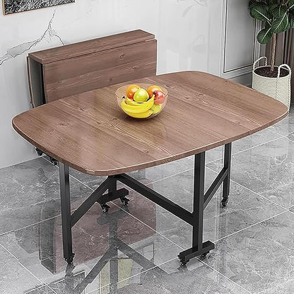 Folding Dining Table,Drop Leaf Extension Folding Table with Wheels,Solid Wood Foldable Kitchen Island Table,Small Apartment Collapsible Table,Space Saving(39.3 x 23.6 in, Walnut)