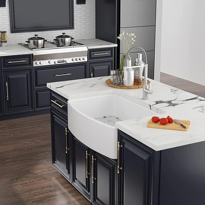33 White Farmhouse Kitchen Sink Arched Apron - Kichae 33 Inch Kitchen Sink Apron Front White Fireclay Ceramic Porcelain Single Bowl Farm Style Kitchen Sinks Basin