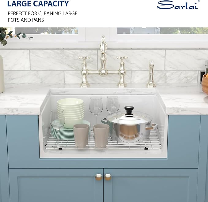 Sarlai 30 White Farmhouse Sink - 30 x 20 Inch Apron Front Kitchen Sink Farm Farmer Sinks White Ceramic Fireclay Single Bowl Basin