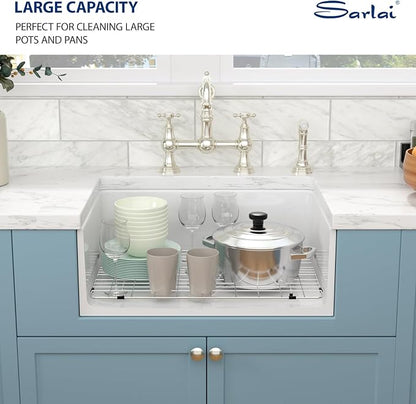 Sarlai 30 White Farmhouse Sink - 30 x 20 Inch Apron Front Kitchen Sink Farm Farmer Sinks White Ceramic Fireclay Single Bowl Basin