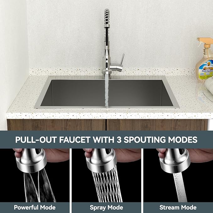 Lordear 12 Inch Deep Drop In Laundry Sink with Faucet 25x22 Inch Topmount Utility Sink 16 Gauge Stainless Steel Single Bowl for Laundry Room 25"x22"x12"