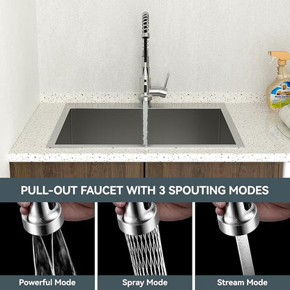 Lordear 12 Inch Deep Drop In Laundry Sink with Faucet 25x22 Inch Topmount Utility Sink 16 Gauge Stainless Steel Single Bowl for Laundry Room 25"x22"x12"