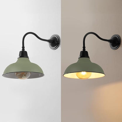 JONATHAN Y 12.25" Matte Olive Green/Black Farmhouse Industrial Outdoor Sconce, LED Gooseneck Wall Light for Porch, Metal Bowl Shade, Dimmable Vintage Exterior Fixture, LED Bulb Included (JYL7613I)