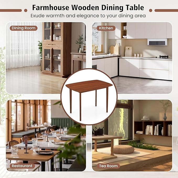 Giantex 43" x 31" Dining Table with Rubber Wood Legs, Load 200Lbs, Easy Assembly, Rectangular Kitchen Table for 2-4, Small Place, Dining Room, Dinette, Living Room, Restaurant, Apartment, Walnut