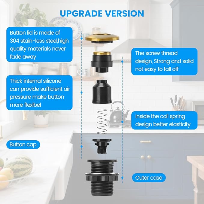 Garbage Disposal Air Switch Kit Dual Outlet Sink Top Waste Disposal Long Stainless Steel Brushed Nickel On/Off Air Button Food and Waste Disposals Part by Briidea, UL Listed