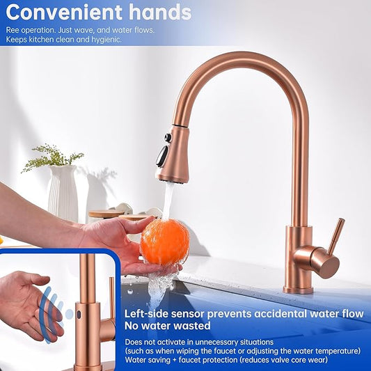 TUTEW Touchless Kitchen Faucet with Pull Down Sprayer, Red Copper Motion Sensor Kitchen Sink Faucet Single Hole, Spot Resist Stainless Steel Single Handle Commercial Modern Faucet