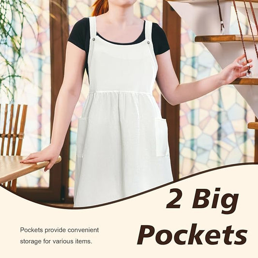 Cityelf Vintage White Apron Maid Pioneer Costume Victorian Style Cotton 50’s Ruffle Dress Apron with Long Ties and Pockets