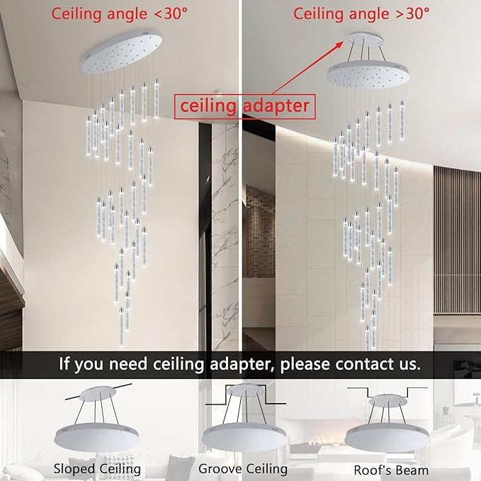 30-Light 197'' High Ceiling Chandeliers Modern Crystal Chandeliers for Entryway Long Spiral LED Dimmable Chandelier Flush Mount Ceiling Staircase Foyer Living Room Sloped ceilings Light Fixture