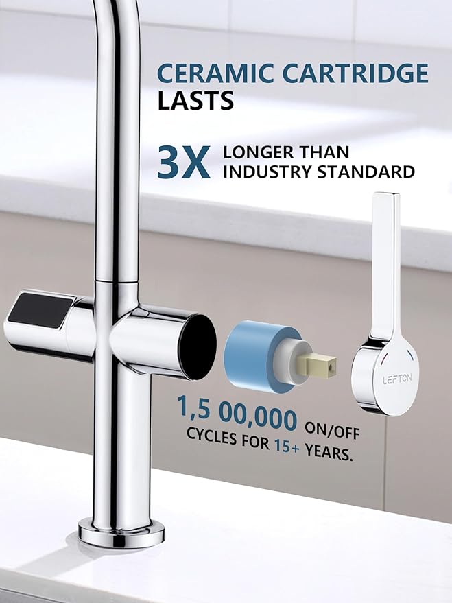 Lefton Touchless Pull-Out Kitchen Faucet, Hands Free Motion Sensor Activated, Battery-Free Temperature Display, KF2206 (Contemporary, Chrome)