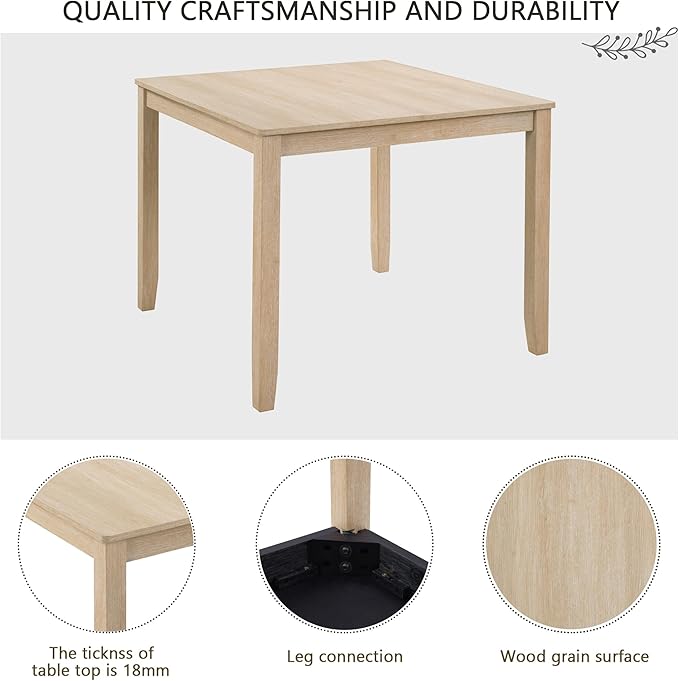 5-Piece Modern Wooden Dining Table Set for 4, Dining Table Set for 4 People with Upholstered Chairs, Square Kitchen Table and Chairs Set for Dining Room and Kitchen, Light Oak + Beige