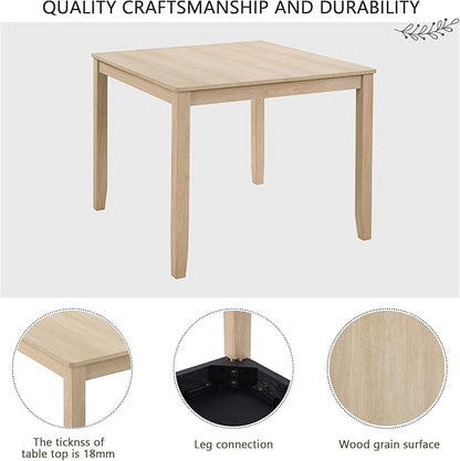 5-Piece Modern Wooden Dining Table Set for 4, Dining Table Set for 4 People with Upholstered Chairs, Square Kitchen Table and Chairs Set for Dining Room and Kitchen, Light Oak + Beige