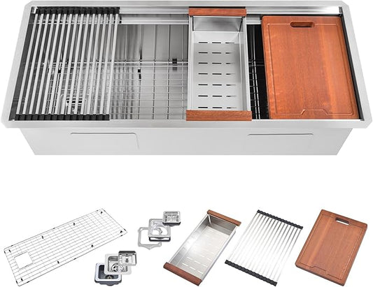 Undermount Kitchen Sink 45 inch,16 Gauge Stainless Steel Single Bowl Undermount Sink Two-Tiered Ledge,Spacious & Large Kitchen Sink Offset Drain (45" X 19")