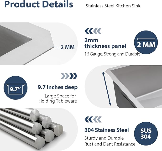Lordear 32 Inch Undermount Double Bowl Kitchen Sink 16 Gauge Stainless Steel Double Bowl with Low Divider 32x19 Inch Double Basin Kitchen Sinks 50/50 Handmade
