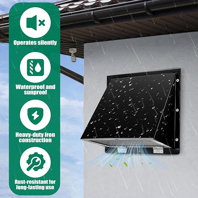 6 Inch Hooded Wall Vent Cover with Screen and Damper Galvanized Steel Exhaust Vent for Kitchen Range Hood HVAC Dryer, Black