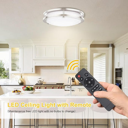 Kalium LED Ceiling Light with Remote 2 Pack 10 Inch Flush Mount Ceiling Light Fixture,18W 3000K-6000K Adjustable Color Temperature,Dimmable Lighting Fixtures for Kitchen Bedroom Hardwired Installation