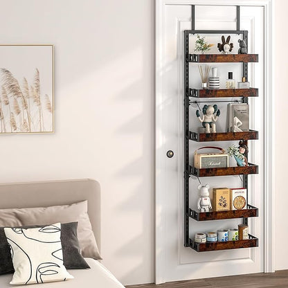 bukfen Over the Door Pantry Organizer, 6-Tier Adjustable Wooden Basket Kitchen Pantry Door Organization and Storage, Heavy-Duty Metal Hanging Kitchen Spice Rack, D6.3 x W17.71 x H50.60 inch, 1 Pack