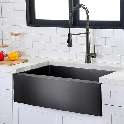 Hotis Black Farmhouse Sink, 33 Inch Farm Sink, Apron-Front 304 Stainless Steel Farmhouse Kitchen Sinks, 33x22 Inch Undermount Single Bowl Undermount With Dish Grid