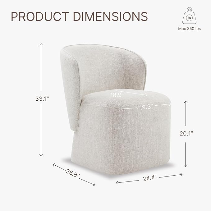 KISLOT Upholstered Dining Chairs with Wheels, No Assembly Stain Resistant Fabric Modern Barrel Armchair with Casters, Dining Room Chairs for Kitchen Living Room Bedroom, Linen, Set of 1