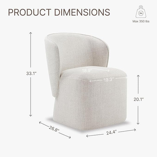KISLOT Upholstered Dining Chairs with Wheels, No Assembly Stain Resistant Fabric Modern Barrel Armchair with Casters, Dining Room Chairs for Kitchen Living Room Bedroom, Linen, Set of 4