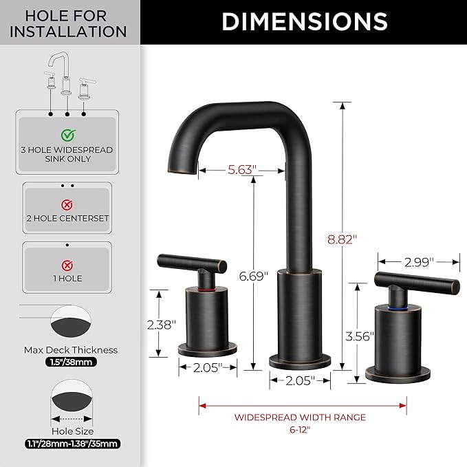 FORIOUS Oil Rubbed Bronze Bathroom Sink Faucets 3 Hole, 8 Inch Widespread Bathroom Faucet with Pop Up Drain and cUPC Supply Lines, for Vanity Restroom RV Lavatory