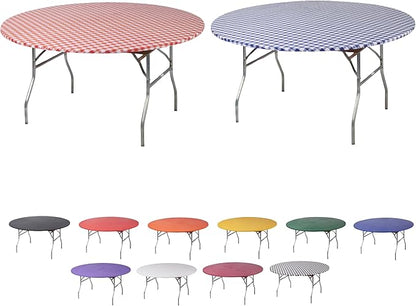 Kwik-Covers 10 Pack of Round Plastic Table Covers - 60" or 72" Round - Indoor or Outdoor Fitted Covers (Tables NOT Included) (Red Gingham & Blue Gingham, 72" Round)