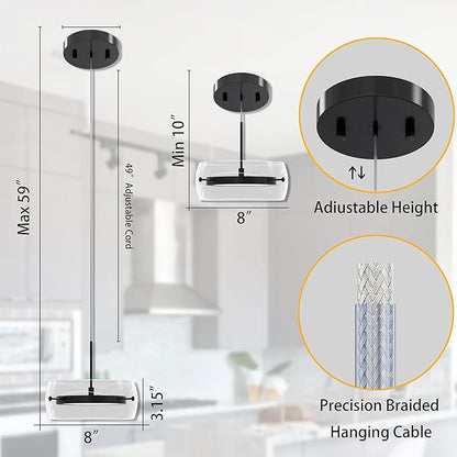 3-Pack Modern Pendant Lights Kitchen Island, Dual-Sided LED 3-CCT Dimmable Glass Hanging Lighting Fixture, Adjustable Cable for Dining Room, Bar, Over Table, Sloped Ceiling Matte Black