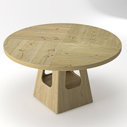 JOSHEN 47" Round Rustic Dining Table, Kitchen Table with Storage Shelf, Dinner Tables with Solid Wood Frame for Home Dining, Natural