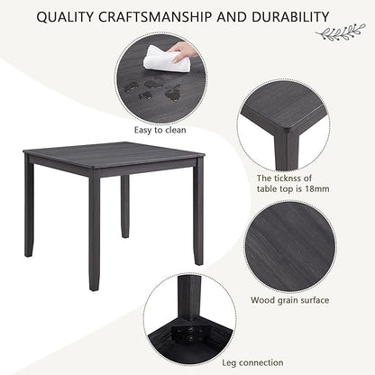 5-Piece Modern Wooden Dining Table Set for 4, Dining Table Set for 4 People with Upholstered Chairs, Square Kitchen Table and Chairs Set for Dining Room and Kitchen, Antique Black + Beige