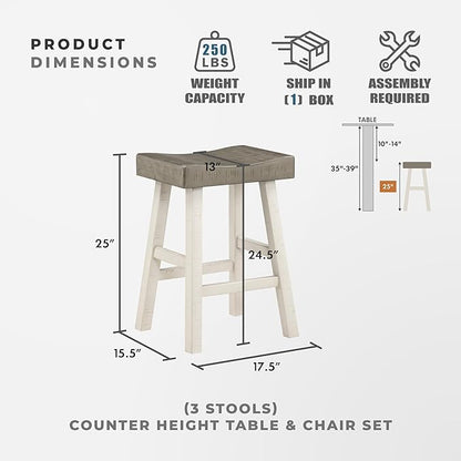Lexicon Bar Table Set for 3, Small Kitchen Table Set Kitchen Island Table with 3 Saddle Bar Stools, 4 Piece Dining Table Set for Breakfast Nook, Living Room, Apartment, Counter Height, White/Coffee