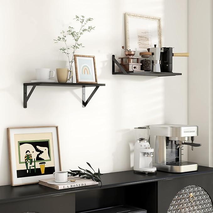 Axeman Floating Shelves for Wall, 16''W x 8''D Black Floating Shelves Set of 2, 8 Inch Deep Wall Shelves for Bookshelf Living Room Bedroom Home Office Bathroom