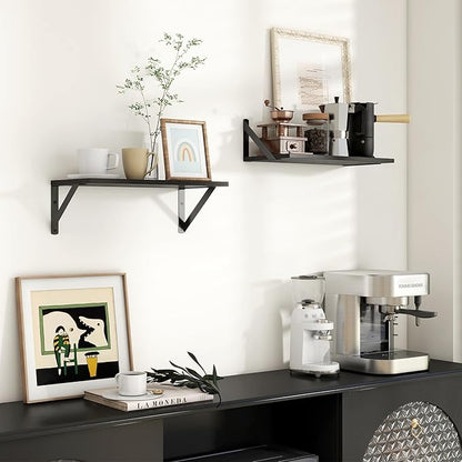 Axeman Floating Shelves for Wall, 16''W x 8''D Black Floating Shelves Set of 2, 8 Inch Deep Wall Shelves for Bookshelf Living Room Bedroom Home Office Bathroom