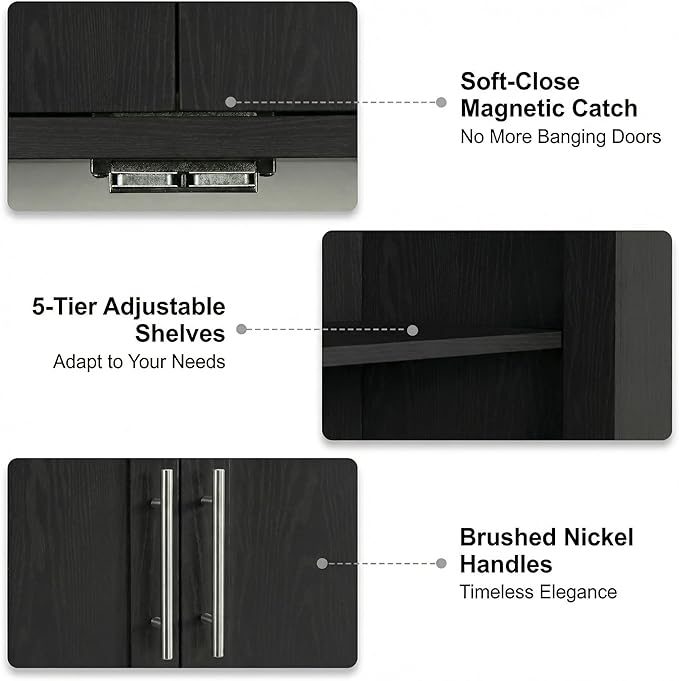 Casaphoria Kitchen Pantry Cabinet, 67" Tall Freestanding Kitchen Cabinet with 4 Adjustable Shelves, 28" W Storage Cabinet for Kitchen Pantry Organization (Black, Single)
