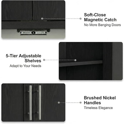 Casaphoria Kitchen Pantry Cabinet, 67" Tall Freestanding Kitchen Cabinet with 4 Adjustable Shelves, 56" W Storage Cabinet for Kitchen Pantry Organization (Black, Double)